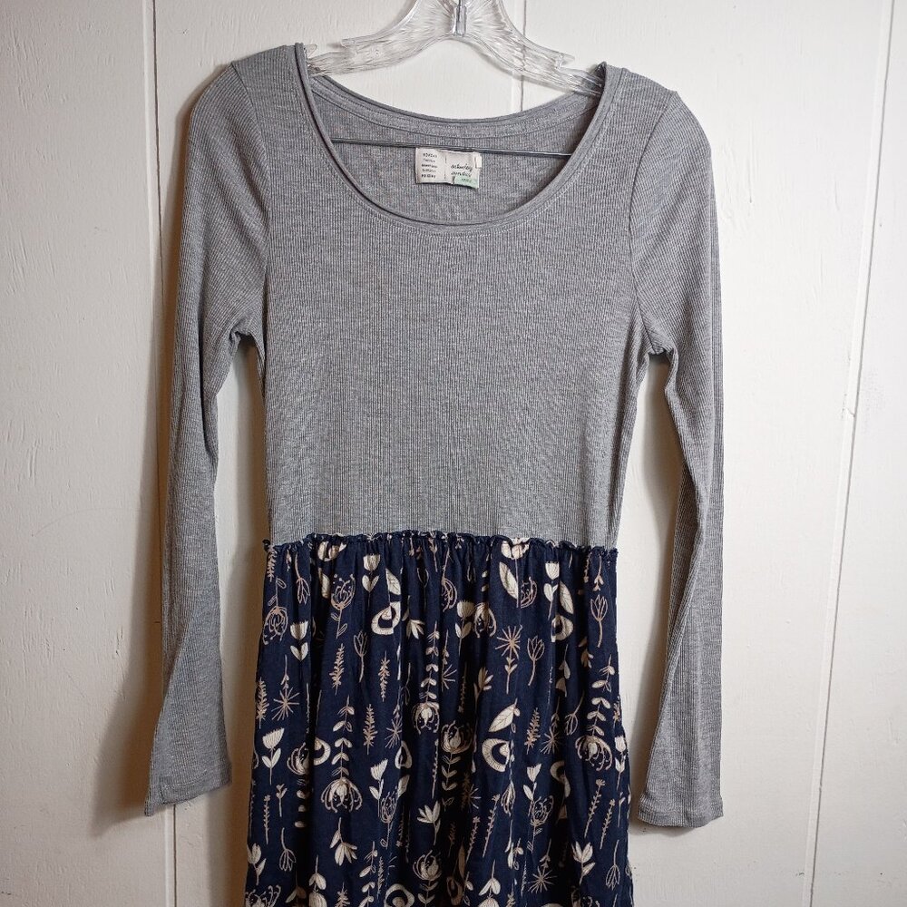 Saturday Sunday Anthropology Womens M Gray Henley Navy Floral Dress Boho Casual